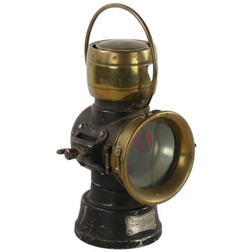 87 - An early 20th century car lamp with brass mounts, maker's label King Of The Road Lucas Limited Birmi... 