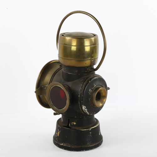 87 - An early 20th century car lamp with brass mounts, maker's label King Of The Road Lucas Limited Birmi... 