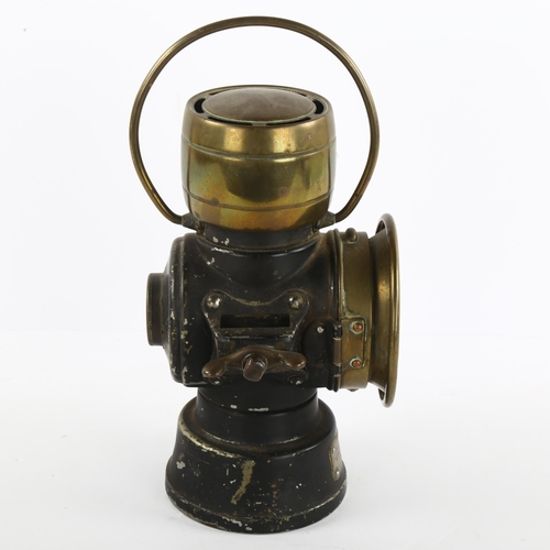 87 - An early 20th century car lamp with brass mounts, maker's label King Of The Road Lucas Limited Birmi... 