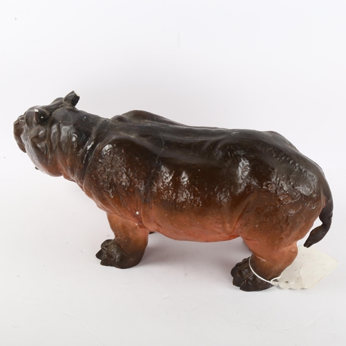 90 - A 19th century porcelain hippopotamus, makers stamp to foot, length 36cm A/F