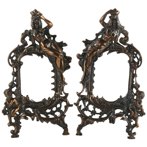 94 - A pair of early 20th century cast-bronzed Rococo style frames, maker's stamp Beatrice to reverse, he... 