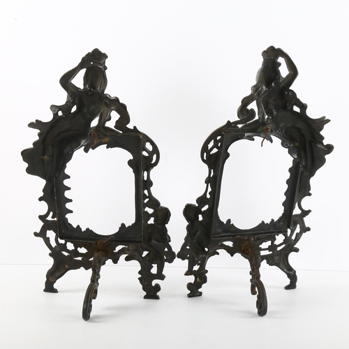 94 - A pair of early 20th century cast-bronzed Rococo style frames, maker's stamp Beatrice to reverse, he... 