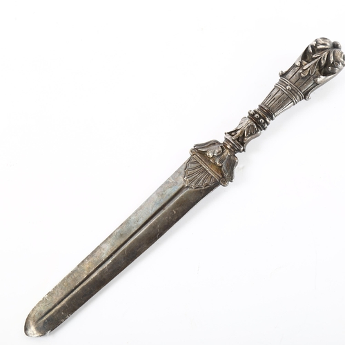 95 - A 19th century silver plated letter knife with Classical design handle, length 30cm