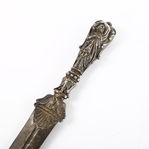 95 - A 19th century silver plated letter knife with Classical design handle, length 30cm