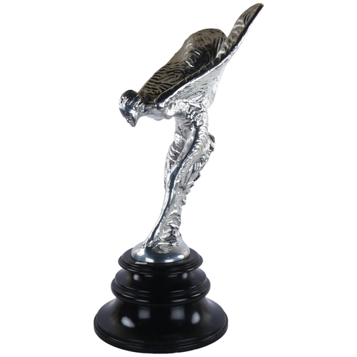 99 - A large reproduction Spirit of Ecstacy, Rolls Royce mascot, in cast plated metal on slate plinth, ov... 