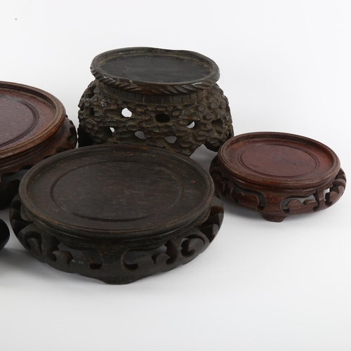 142 - 6 carved hardwood stands, and 2 hardstone seals, 1 with chop mark to base