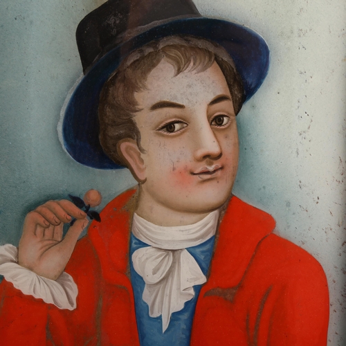 149 - 2 x 19th century Continental reverse glass painted portraits, 38cm x 27.5cm