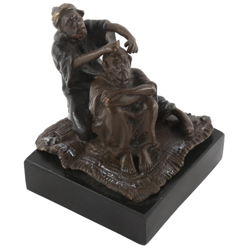 151 - A Franz Bergmann style bronze of man cutting hair, on slate base, overall height 8cm