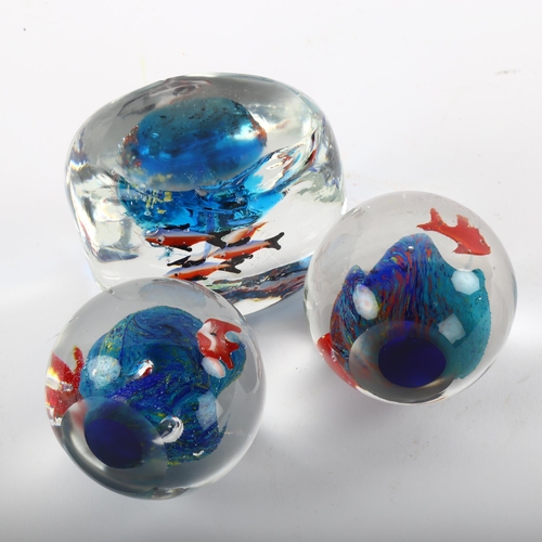 156 - 3 Murano style glass paperweights with fish decoration, tallest 7.5cm