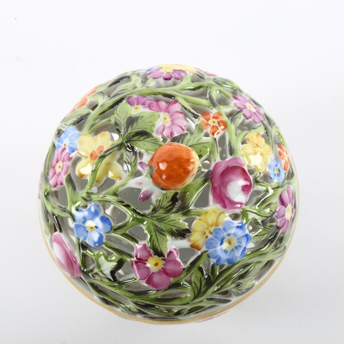 158 - An early 20th century Herend circular reticulated pot pourri pot with strawberry knop, maker's mark ... 