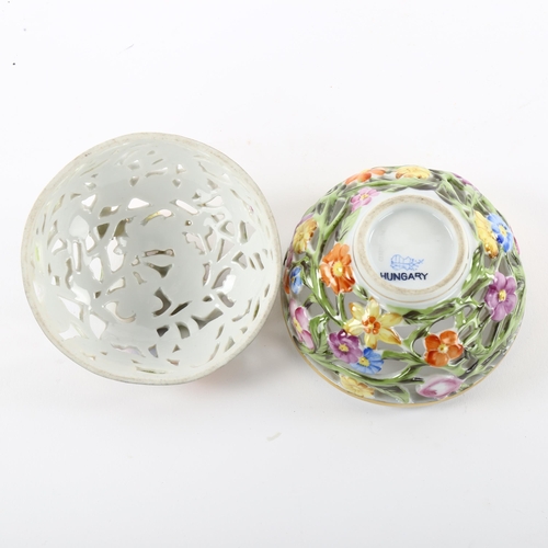 158 - An early 20th century Herend circular reticulated pot pourri pot with strawberry knop, maker's mark ... 