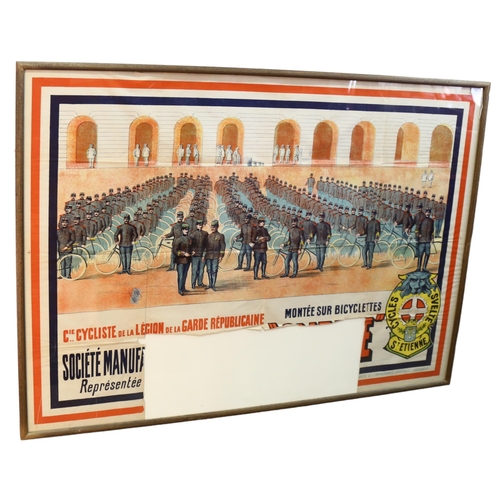 161 - An early 20th century advertising poster for French Police Bikes, framed, 163 x 123cm