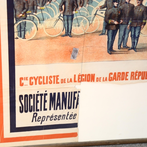 161 - An early 20th century advertising poster for French Police Bikes, framed, 163 x 123cm