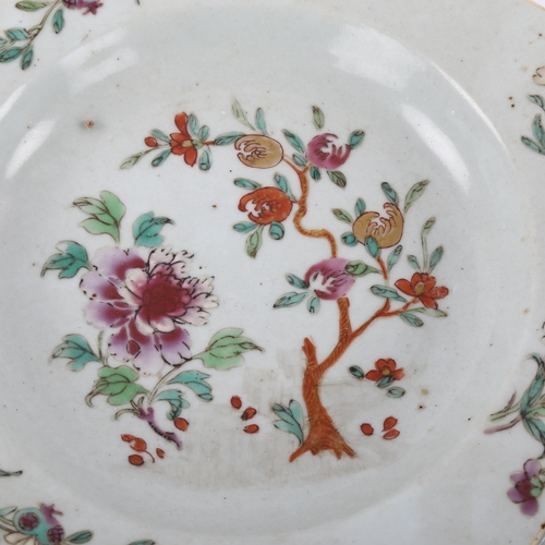 163 - A Chinese famille rose plate and similar scalloped edge dish, diameter 23cm