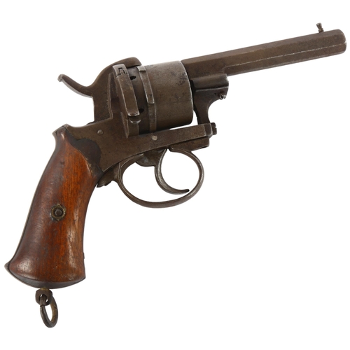 179 - A 19th century French pinfire revolver, barrel length 10cm (missing ejector rod)