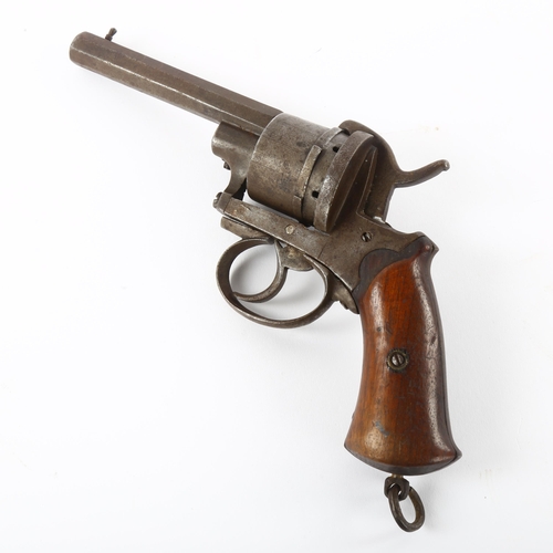 179 - A 19th century French pinfire revolver, barrel length 10cm (missing ejector rod)