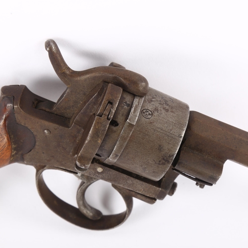 179 - A 19th century French pinfire revolver, barrel length 10cm (missing ejector rod)