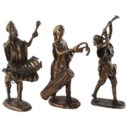 181 - 3 late 20th century bronze figures of African musicians, height 24cm