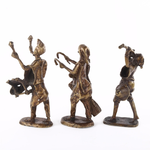 181 - 3 late 20th century bronze figures of African musicians, height 24cm