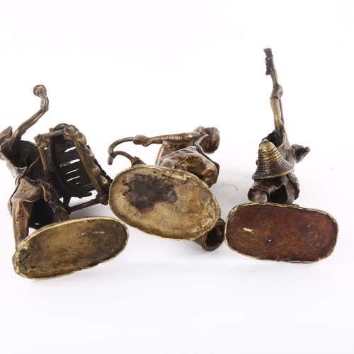 181 - 3 late 20th century bronze figures of African musicians, height 24cm