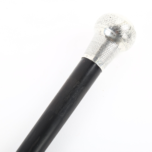 183 - A silver-topped ebony walking cane, hallmarks 1927 London, length 89cm