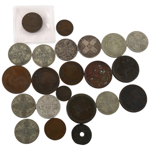 186 - A small collection of British and other coins, some with silver content, including high grade farthi... 