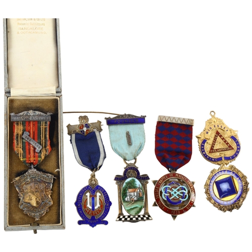 191 - 6 silver hallmarked and enamel Masonic jewels, including Caledonia Lodge and Royal Sussex Chapter, 1... 