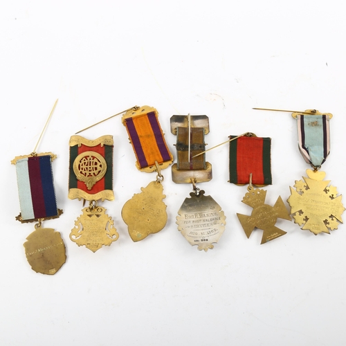 195 - A collection of 6 silver and silver-gilt hallmarked R.A.O.B jewels, earliest 1908