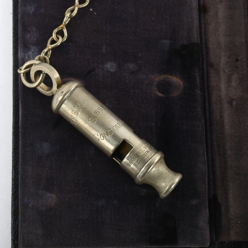 196 - An early 20th century Essex Constabulary Police whistle, by J H Hudson, together with a cased geomet... 