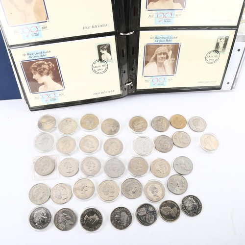 198 - A collection of £5 and £2 coins, commemorative issues, many cased, together with a album of commemor... 