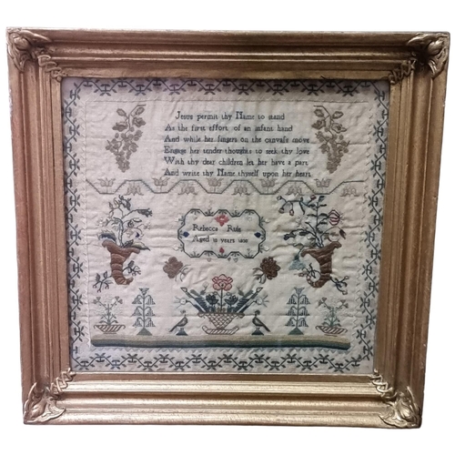 201 - A late Georgian period needlework sampler in gilt frame, 