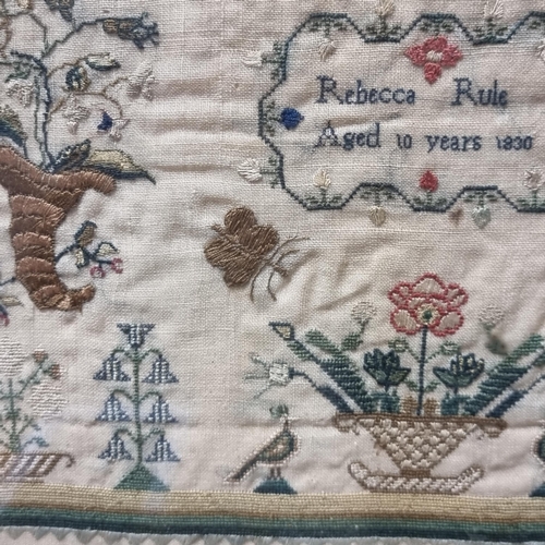 201 - A late Georgian period needlework sampler in gilt frame, 