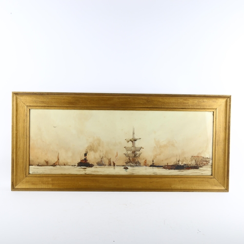 500 - Charles Edward Dixon (1872 - 1934), off Rotherhithe 1902, watercolour, signed, 27cm x 78cm, framed