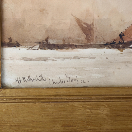 500 - Charles Edward Dixon (1872 - 1934), off Rotherhithe 1902, watercolour, signed, 27cm x 78cm, framed