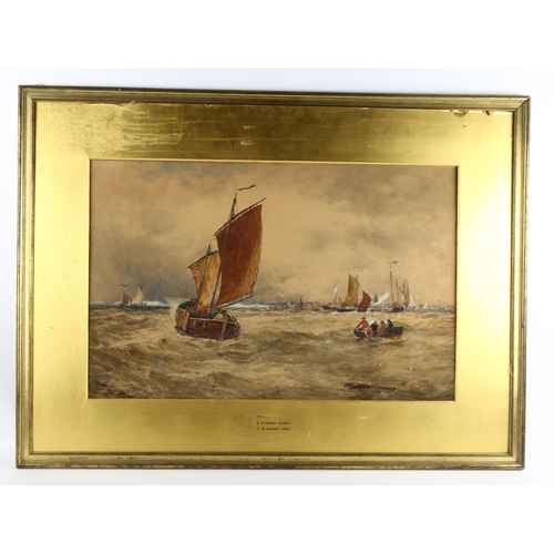 502 - Thomas Bush Hardy (1842 - 1897), a fishing fleet 1896, signed, 41cm x 64cm, framed