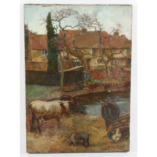 504 - John Edwin Noble (1876 - 1941) (First World War artist), animals in the farmyard, oil on canvas, sig... 
