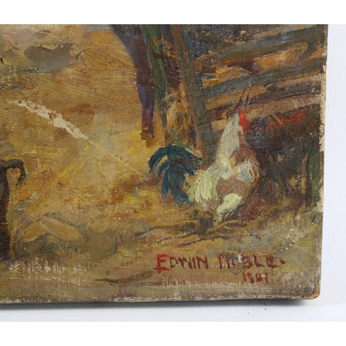 504 - John Edwin Noble (1876 - 1941) (First World War artist), animals in the farmyard, oil on canvas, sig... 