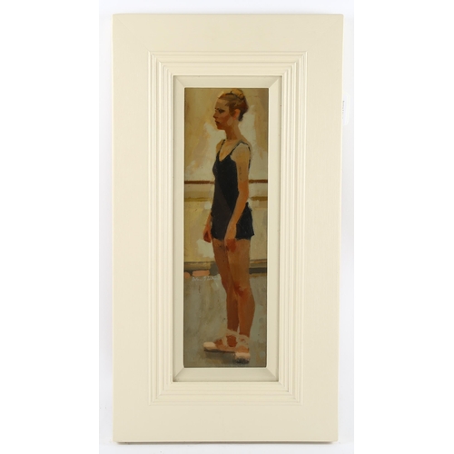506 - Helen Wilson RSW (born 1954) (Glasgow School of Art), dancer III, oil on board, exhibition label ver... 