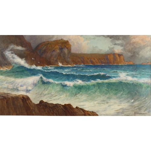 508 - Edward Frederick Brewtnall (1846 - 1902), rough seas on Cornish coast, watercolour, signed, 38cm x 6... 