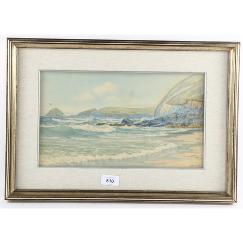 510 - Henry Harding Bingley (1887 - 1972), wavelets soft swishing to the shore, Perranporth Cornwall 1944,... 