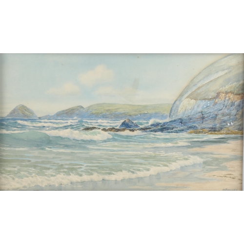 510 - Henry Harding Bingley (1887 - 1972), wavelets soft swishing to the shore, Perranporth Cornwall 1944,... 