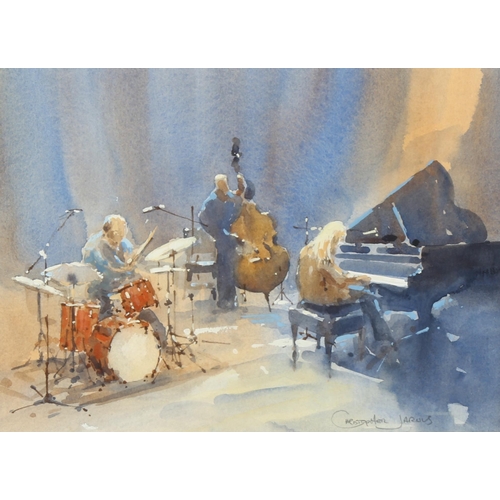 514 - Christopher Jarvis (born 1943), cool jazz, watercolour, signed with exhibition label verso, 23cm x 3... 