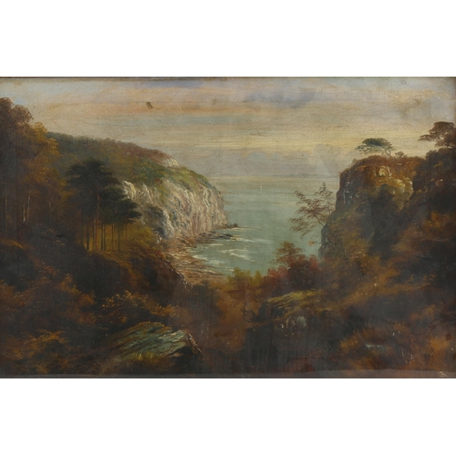 521 - George Willis Pryce, view towards a cove, oil on canvas, signed, 31cm x 46cm, framed