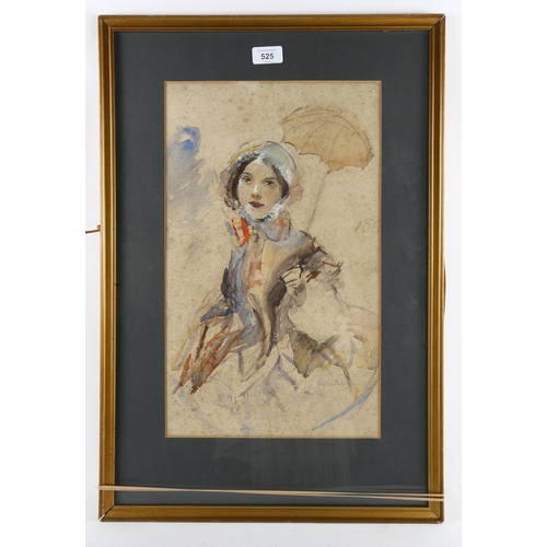 525 - Walter Ernest Webster, study of a girl with a parasol, watercolour, signed, 45cm x 27cm, framed