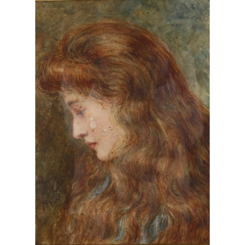 526 - A E Hart, head portrait of young woman, watercolour, signed, 30cm x 23cm, framed