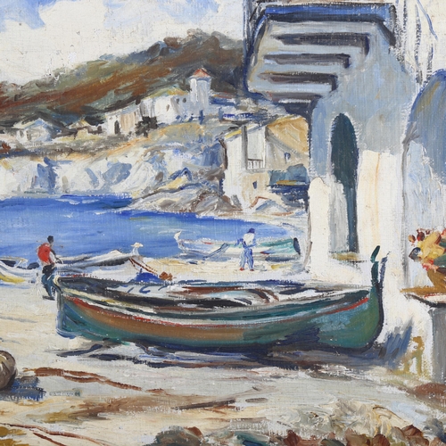 528 - Camps, mid-20th century Mediterranean harbour scene, oil on canvas, signed, 27cm x 35cm, framed