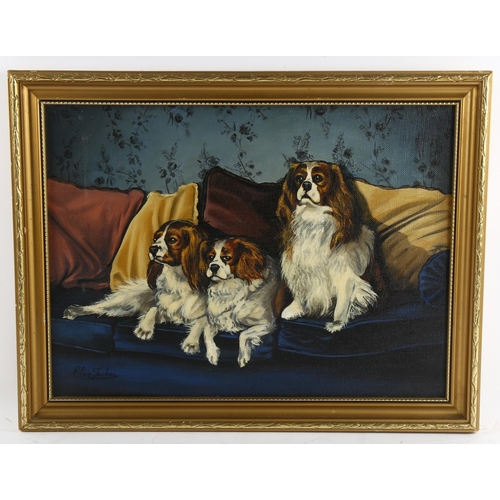 531 - Clive Jackson, 3 King Charles Spaniels, oil on canvas, signed, 30cm x 40cm, framed