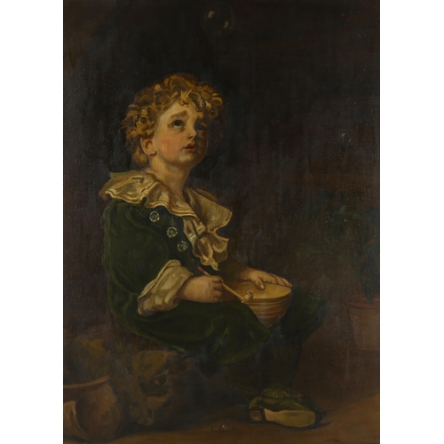 535 - After John Everett Millais, Bubbles, late 19th/early 20th century oil on canvas, unsigned, 69cm x 51... 