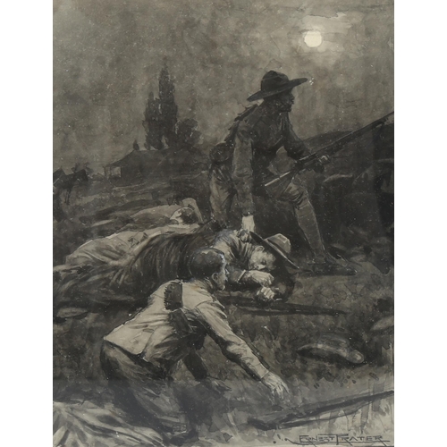 545 - Ernest Prater (1864 - 1950), Boer War, a night watch, original monochrome watercolour illustration, ... 