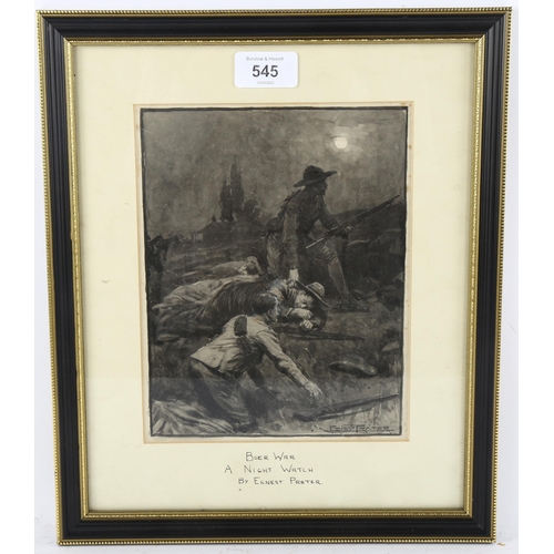545 - Ernest Prater (1864 - 1950), Boer War, a night watch, original monochrome watercolour illustration, ... 